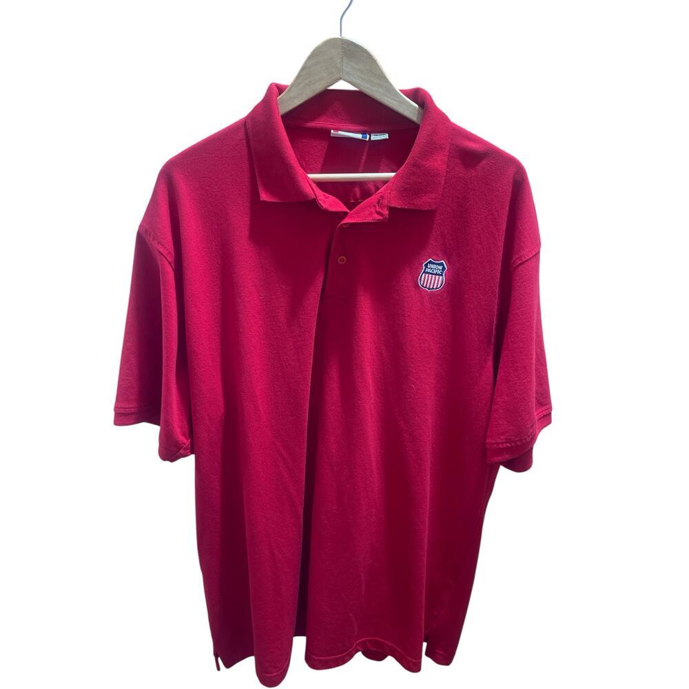 Clique Men's XXL Red Union‎ Pacific  Railroad Short Sleeve Polo